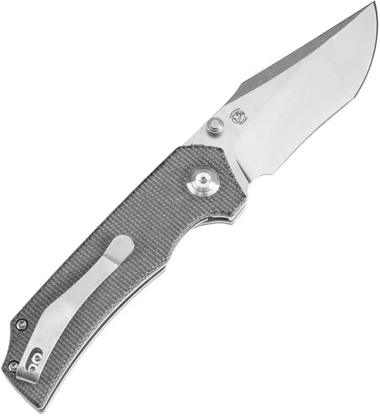 Tenable Knives Fermi Linerlock - Stonewashed 14C28N Sandvik Stainless Recurve Blade Black Micarta Handle Pocket Clip by Tenable Knives