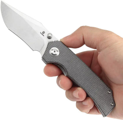Tenable Knives Fermi Linerlock - Stonewashed 14C28N Sandvik Stainless Recurve Blade Black Micarta Handle Pocket Clip by Tenable Knives