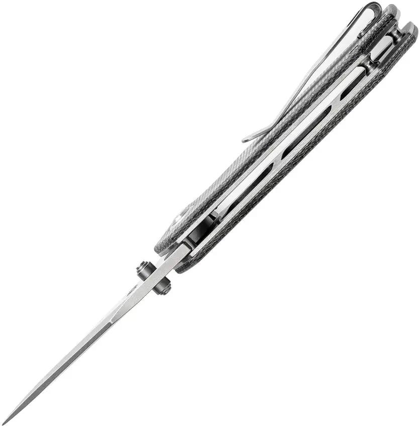Tenable Knives Fermi Linerlock - Stonewashed 14C28N Sandvik Stainless Recurve Blade Black Micarta Handle Pocket Clip by Tenable Knives