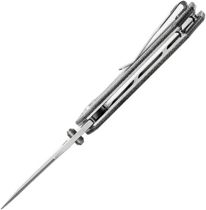 Tenable Knives Fermi Linerlock - Stonewashed 14C28N Sandvik Stainless Recurve Blade Black Micarta Handle Pocket Clip by Tenable Knives