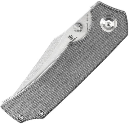 Tenable Knives Fermi Linerlock - Stonewashed 14C28N Sandvik Stainless Recurve Blade Black Micarta Handle Pocket Clip by Tenable Knives