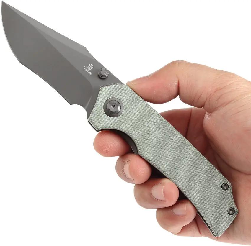 Tenable Knives Fermi Linerlock - Green Canvas Micarta Handle and TiNi Coated 14C28N Recurve Blade by Tenable Knives