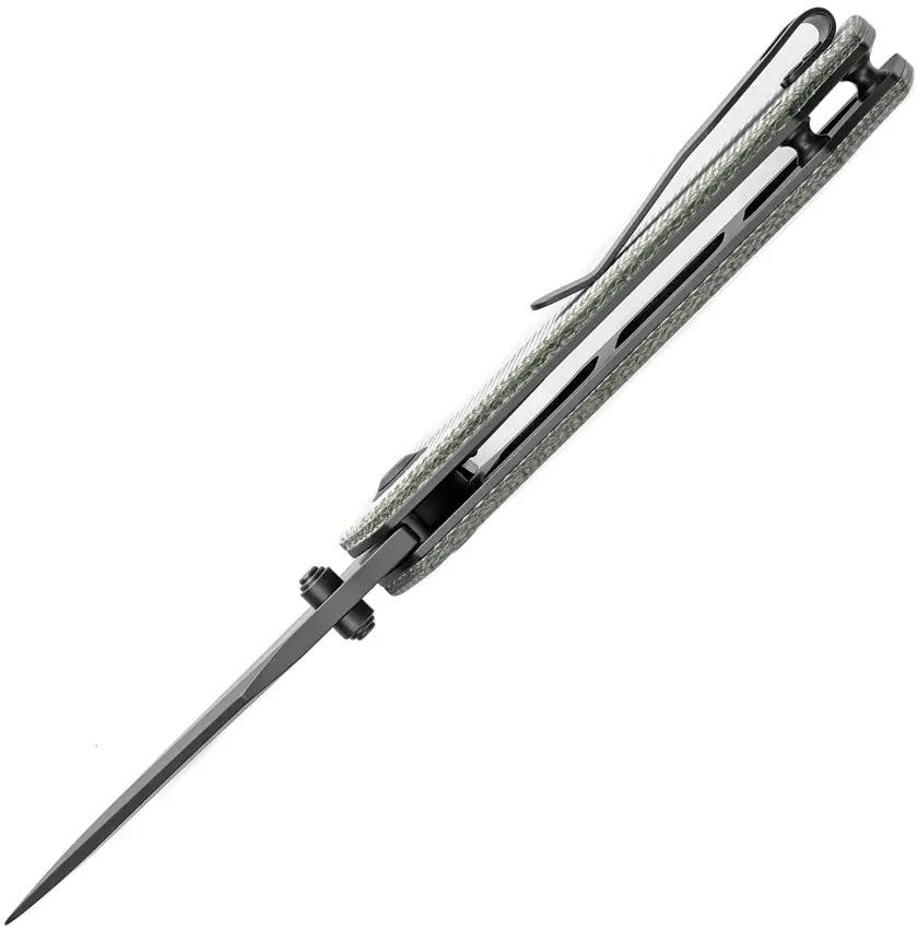 Tenable Knives Fermi Linerlock - Green Canvas Micarta Handle and TiNi Coated 14C28N Recurve Blade by Tenable Knives