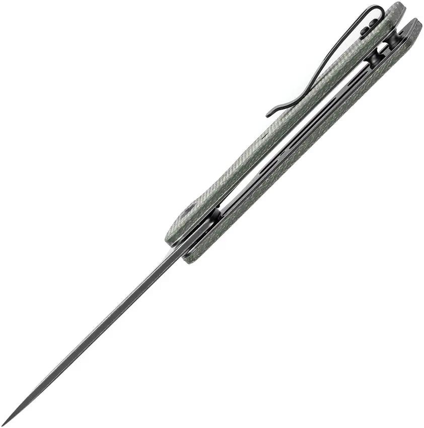 Tenable Knives Anomaly Linerlock Green Micarta Knife - Nitro V Steel Blade With Extended Tang And Pocket Clip by Tenable Knives