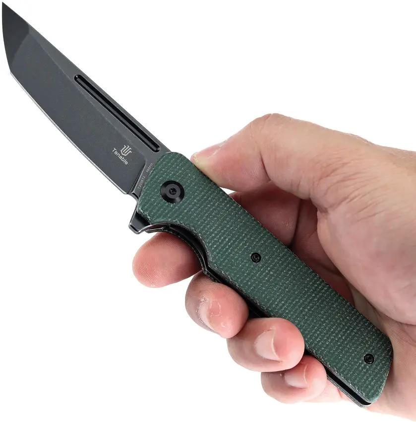 Tenable Knives Anomaly Linerlock - Green Micarta Handle With Nitro V Steel Tanto Blade by Tenable Knives