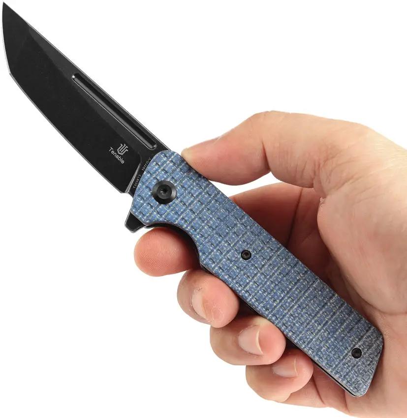 Tenable Knives Anomaly Linerlock Blue Frag T2038T3 - Nitro V Tanto Blade With Blue Micarta Handle by Tenable Knives