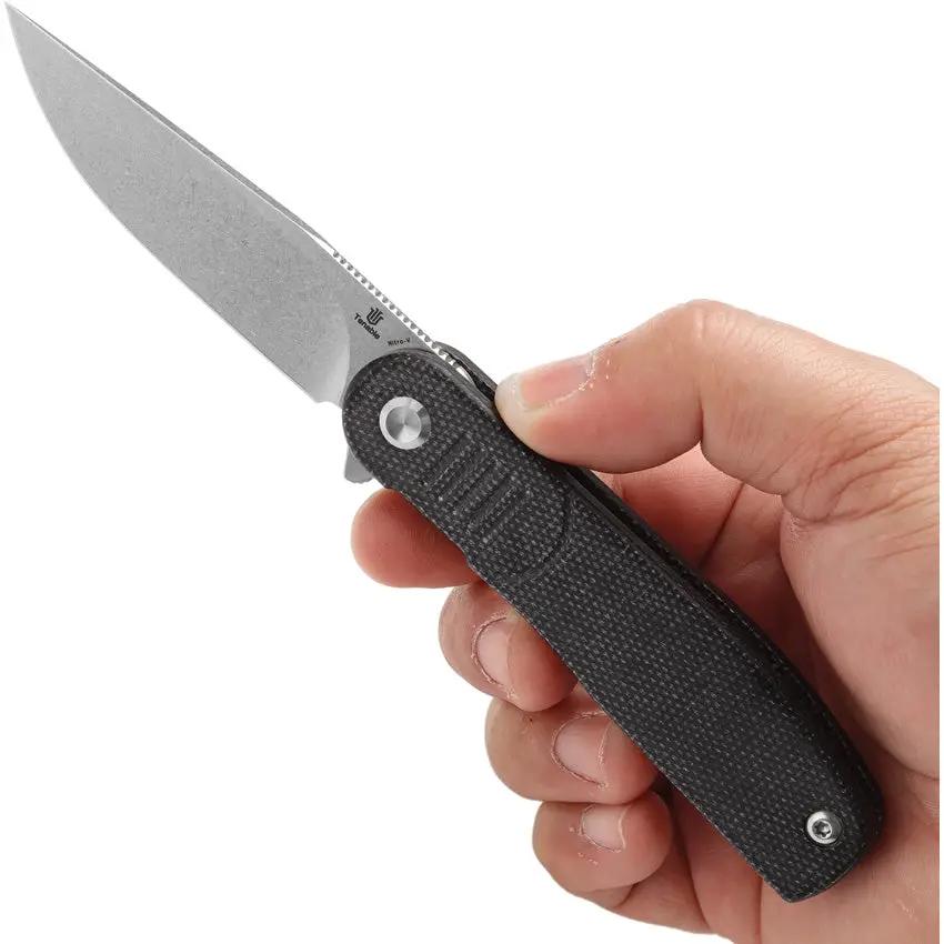 Tenable Knives Einar Linerlock SW Black T2072A3 - Nitro V Steel Drop Point Blade With Black Micarta Handle by Tenable Knives