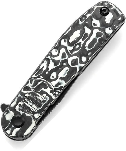Tenable Knives Einar Linerlock White CF - Nitro V Drop Point Blade With BlackWash Finish And Extended Tang by Tenable Knives