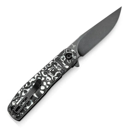 Tenable Knives Einar Linerlock White CF - Nitro V Drop Point Blade With BlackWash Finish And Extended Tang by Tenable Knives