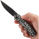 Tenable Knives Einar Linerlock White CF - Nitro V Drop Point Blade With BlackWash Finish And Extended Tang by Tenable Knives