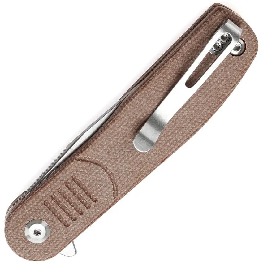 Tenable Knives Einar Linerlock SW Brown - Nitro V Steel Drop Point Blade With Brown Canvas Micarta Handle by Tenable Knives
