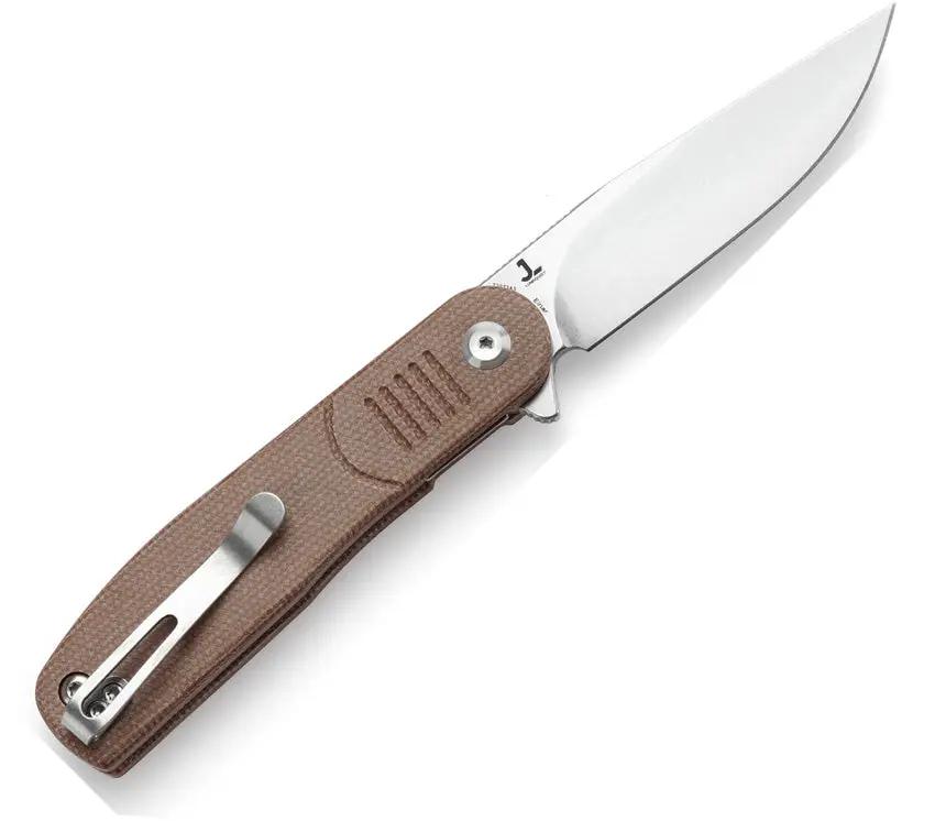 Tenable Knives Einar Linerlock SW Brown - Nitro V Steel Drop Point Blade With Brown Canvas Micarta Handle by Tenable Knives