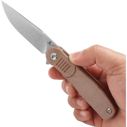 Tenable Knives Einar Linerlock SW Brown - Nitro V Steel Drop Point Blade With Brown Canvas Micarta Handle by Tenable Knives