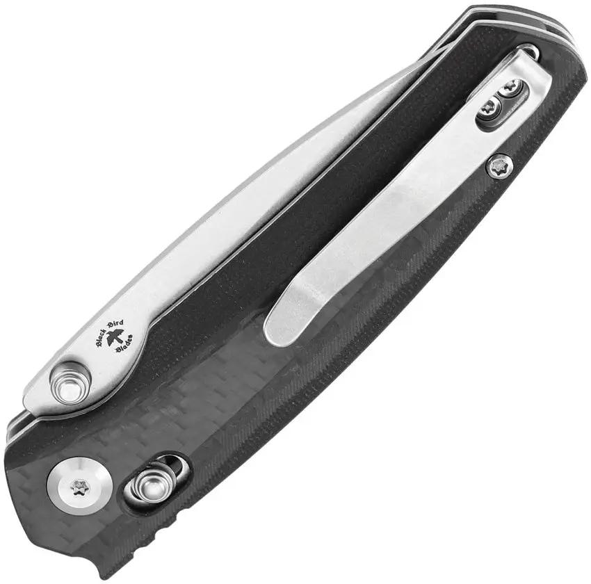 Tenable Knives Raven Crossbar Lock Twill CF - 14C28N Sandvik Drop Point Blade, Black G10 With Twill Carbon Fiber Onlay by Tenable Knives