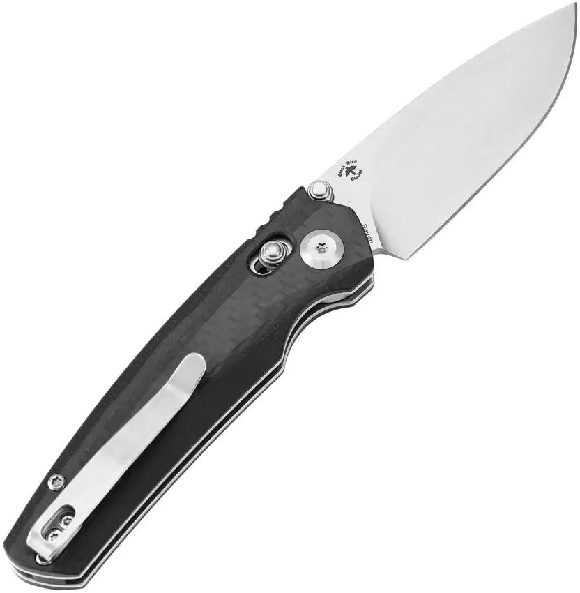 Tenable Knives Raven Crossbar Lock Twill CF - 14C28N Sandvik Drop Point Blade, Black G10 With Twill Carbon Fiber Onlay by Tenable Knives