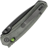 Tenable Knives Raven Crossbar Lock - Green Canvas Micarta Handle, 3.13in BlackWash Blade, Thumb Stud, Pocket Clip by Tenable Knives