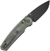 Tenable Knives Raven Crossbar Lock - Green Canvas Micarta Handle, 3.13in BlackWash Blade, Thumb Stud, Pocket Clip by Tenable Knives