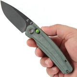 Tenable Knives Raven Crossbar Lock - Green Canvas Micarta Handle, 3.13in BlackWash Blade, Thumb Stud, Pocket Clip by Tenable Knives