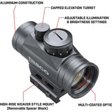 Tasco Red Dot Scope 1x30 TRDPCC - Shockproof Waterproof For 400g Recoil Bright Daylight Dot Picatinny Mounts by Tasco