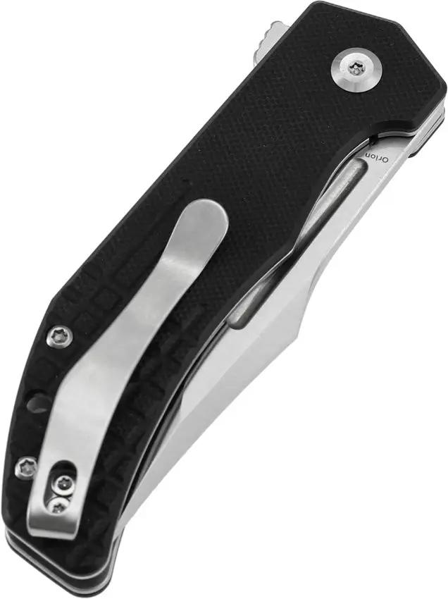 Tenable Knives Orion Linerlock Black G10 Satin Sandvik 14C28N Clip Point Knife With Extended Tang And Pocket Clip by Tenable Knives