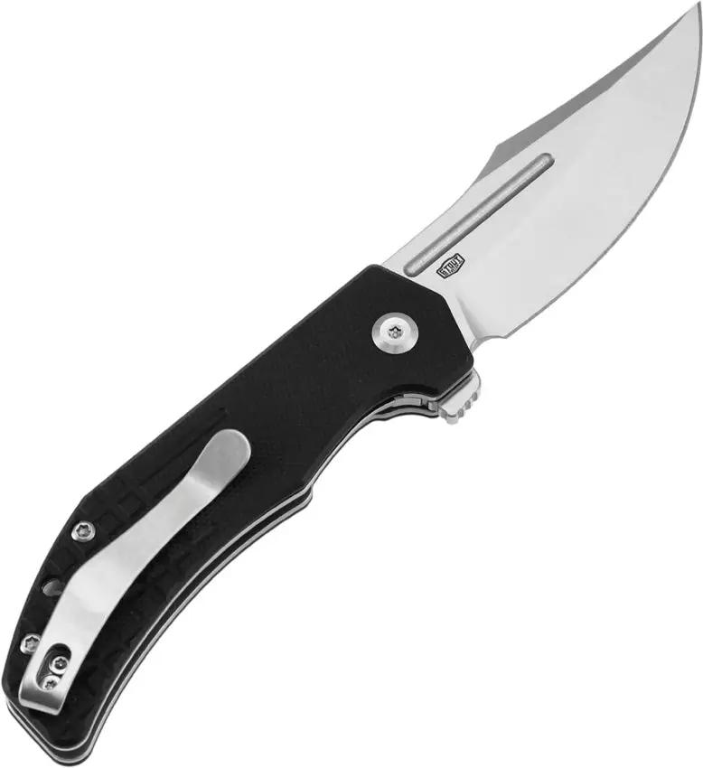 Tenable Knives Orion Linerlock Black G10 Satin Sandvik 14C28N Clip Point Knife With Extended Tang And Pocket Clip by Tenable Knives