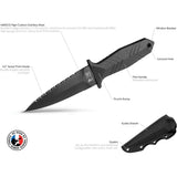 TB Outdoor Protecteur Tactical Knife - 8.25 Inch Overall, Black PVD Coated Partially Serrated MOX Steel Dagger Blade by TB Outdoor