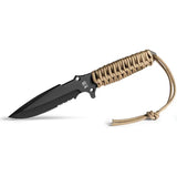 TB Outdoor Survival Fixed Blade - 9.75in MOX Steel With Black PVD Coating, Part Serrated, Glass Breaker, MOLLE Sheath by TB Outdoor