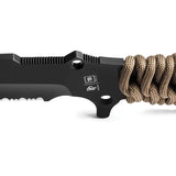TB Outdoor Survival Fixed Blade - 9.75in MOX Steel With Black PVD Coating, Part Serrated, Glass Breaker, MOLLE Sheath by TB Outdoor