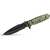 TB Outdoor Survival Fixed Blade Knife - Green G10 Handle, Full Tang MOX Steel, Black PVD Coating, Glass Breaker by TB Outdoor