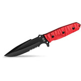 TB Outdoor Survival Fixed Blade - Red G10 Handle Full Tang with Glass Breaker and MOLLE Sheath by TB Outdoor