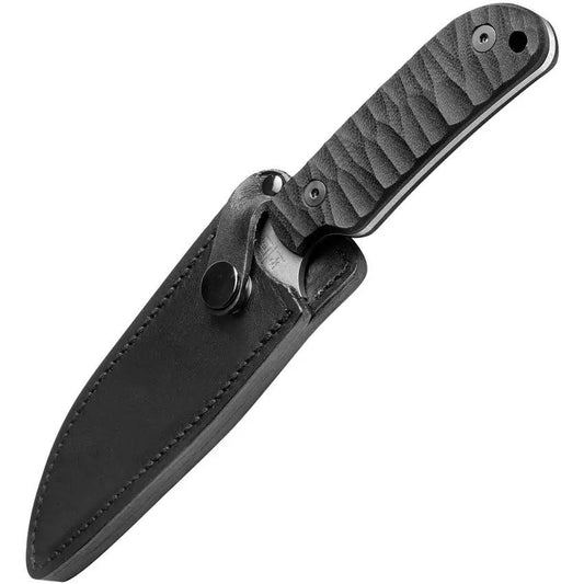 TB Outdoor Commandeur Fixed Blade Knife - ALENOX 4.5 Inch Stonewash Blade, Black G10 Handle, Full Tang, Kydex Sheath by TB Outdoor