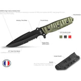 TB Outdoor Survival Fixed Blade Knife Green - Full Tang With Glass Breaker, Lanyard Hole, MOLLE Kydex Sheath by TB Outdoor