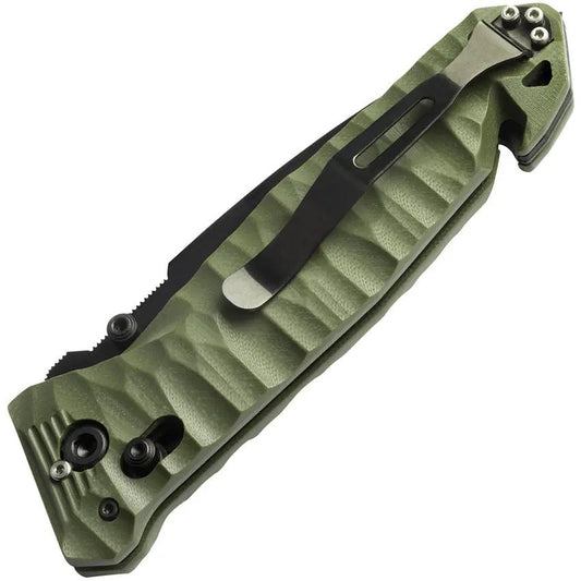 TB Outdoor CAC S200 Axis Lock Knife Green Handle With Glass Breaker And Belt Cutter - Hard Case Included by TB Outdoor