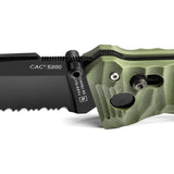 TB Outdoor CAC S200 Axis Lock Knife Green Handle With Glass Breaker And Belt Cutter - Hard Case Included by TB Outdoor