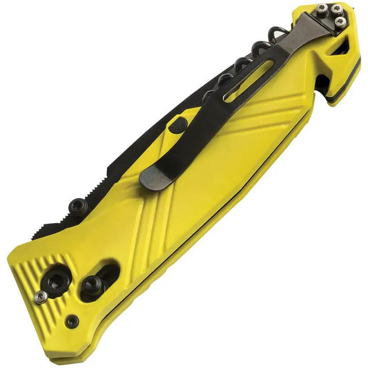 TB Outdoor CAC Utility Axis Lock Knife Yellow Handle with Glass Breaker and Belt Cutter by TB Outdoor
