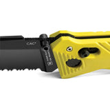 TB Outdoor CAC Utility Axis Lock Knife Yellow Handle with Glass Breaker and Belt Cutter by TB Outdoor