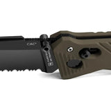 TB Outdoor C.A.C. Utility Axis Lock Green Knife - 3.38in Partially Serrated Nitrox Blade, Belt Cutter, Glass Breaker by TB Outdoor