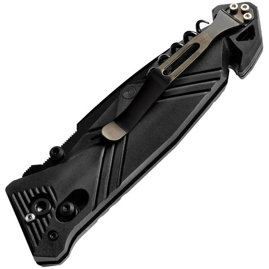 TB Outdoor CAC Utility Axis Lock Knife - Black Finish With Belt Cutter Glass Breaker And Corkscrew by TB Outdoor
