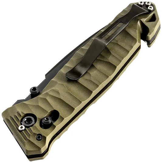 TB Outdoor C.A.C. S200 Axis Lock Knife - Green PA6 Handle With Belt Cutter And Glass Breaker by TB Outdoor