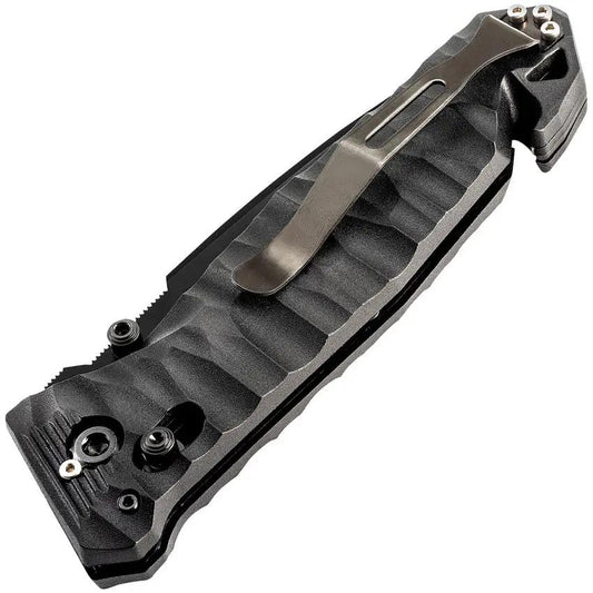 TB Outdoor C.A.C. S200 Axis Lock Knife - Black Finish With Nitrox Steel Blade, Glass Breaker, Belt Cutter by TB Outdoor