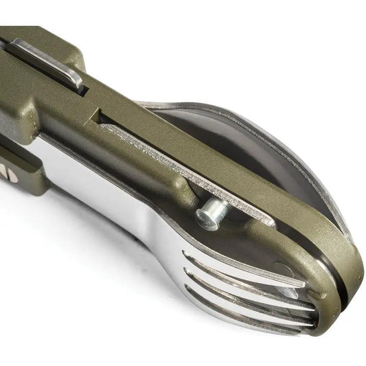 TB Outdoor French Army Camp Knife Green ABS Handle 5.5 Inch Closed With Corkscrew Spoon And Fork by TB Outdoor