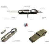 TB Outdoor French Army Camp Knife Green ABS Handle 5.5 Inch Closed With Corkscrew Spoon And Fork by TB Outdoor