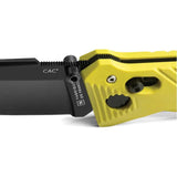 TB Outdoor CAC Axis Lock Knife - Yellow Handle, 3.38in Black Nitrox Blade, Belt Cutter, Glass Breaker, Corkscrew by TB Outdoor