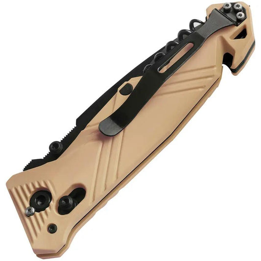 TB Outdoor C.A.C. Vengeur Axis Lock Knife - 5.75 Inch Closed, 3.38 Inch Nitrox Steel Blade, Coyote Tan PA6 Handle by TB Outdoor