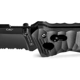 TB Outdoor C.A.C. Utility Axis Lock Knife Black - Nitrox Steel Blade With Serrated Edge And Glass Breaker Corkscrew by TB Outdoor