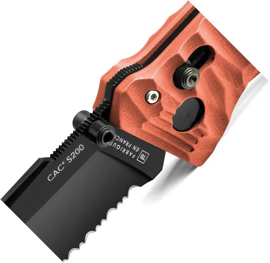 TB Outdoor C.A.C. S200 Axis Lock Coral - 3.38in Black Serrated Nitrox Blade With Coral G10 Handle by TB Outdoor