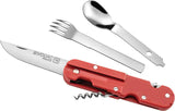 TB Outdoor French Army Camp Knife Red - 5.5 Inch Closed Multi Tool With Corkscrew Blades Spoon And Fork Linerlock by TB Outdoor