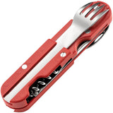 TB Outdoor French Army Camp Knife Red - 5.5 Inch Closed Multi Tool With Corkscrew Blades Spoon And Fork Linerlock by TB Outdoor