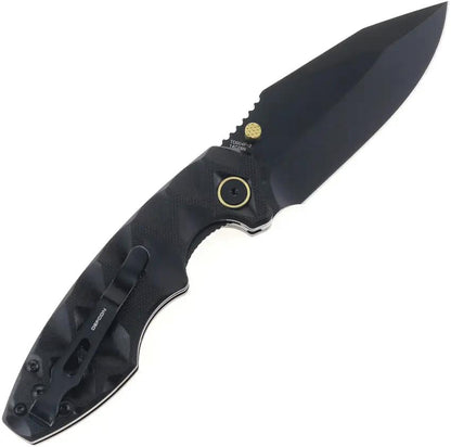 Defcon Linerlock Knife Black Gold TD004F-2 - 3.25-Inch Black Coated 14C28N Sandvik Stainless Blade With Gold Accents by Defcon