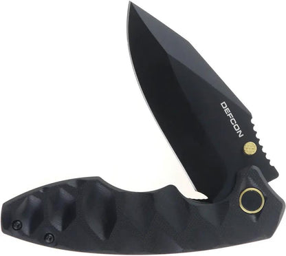 Defcon Linerlock Knife Black Gold TD004F-2 - 3.25-Inch Black Coated 14C28N Sandvik Stainless Blade With Gold Accents by Defcon